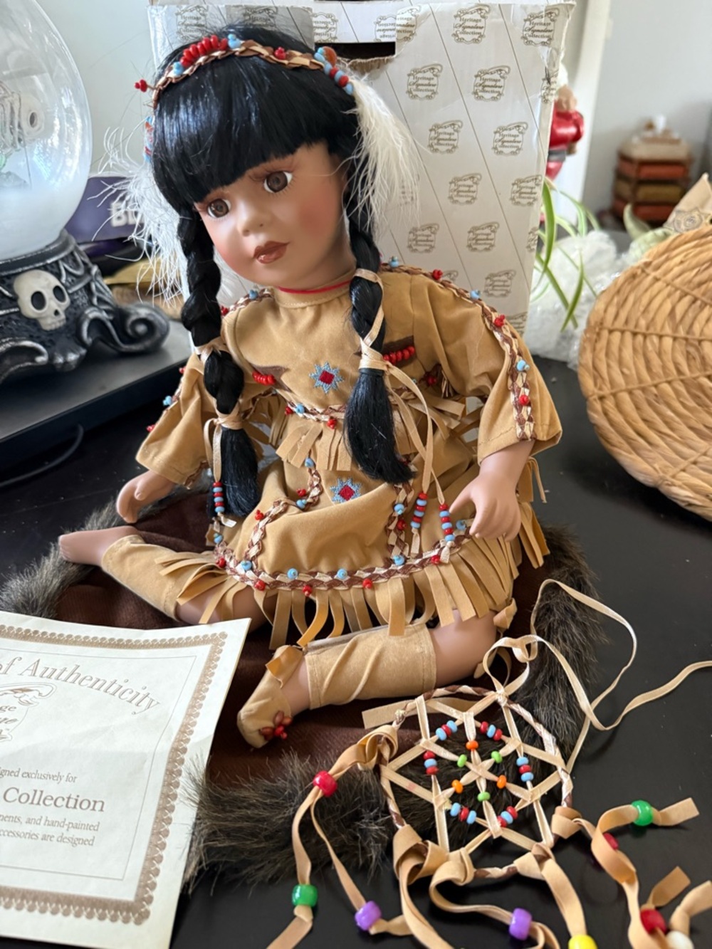 Native American Princess Winema Porcelain Doll With Mat Heritage Signature